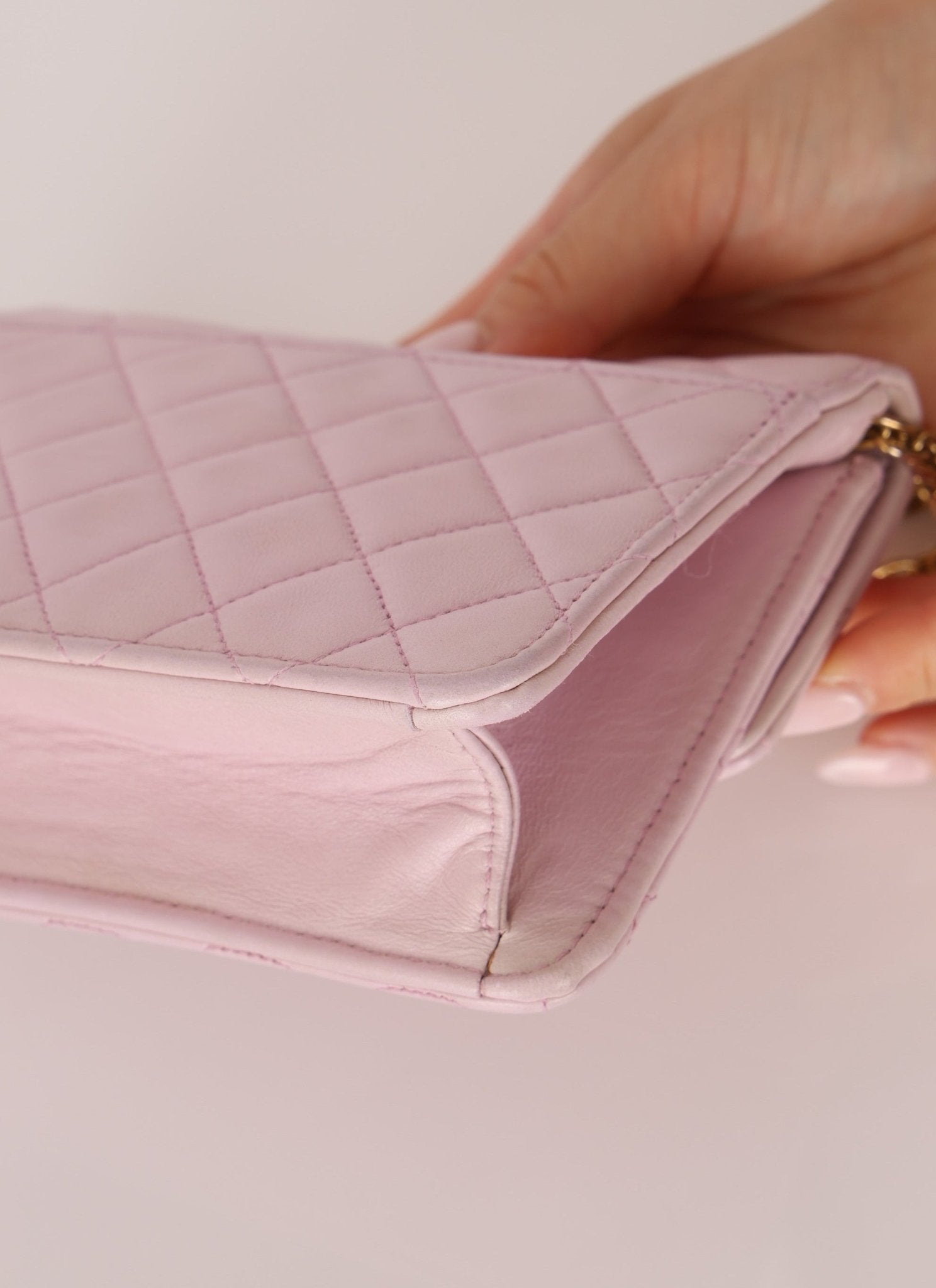 Chanel 1991 Baby Pink Lambskin Mini Square Flap 24K GP - FashioNica