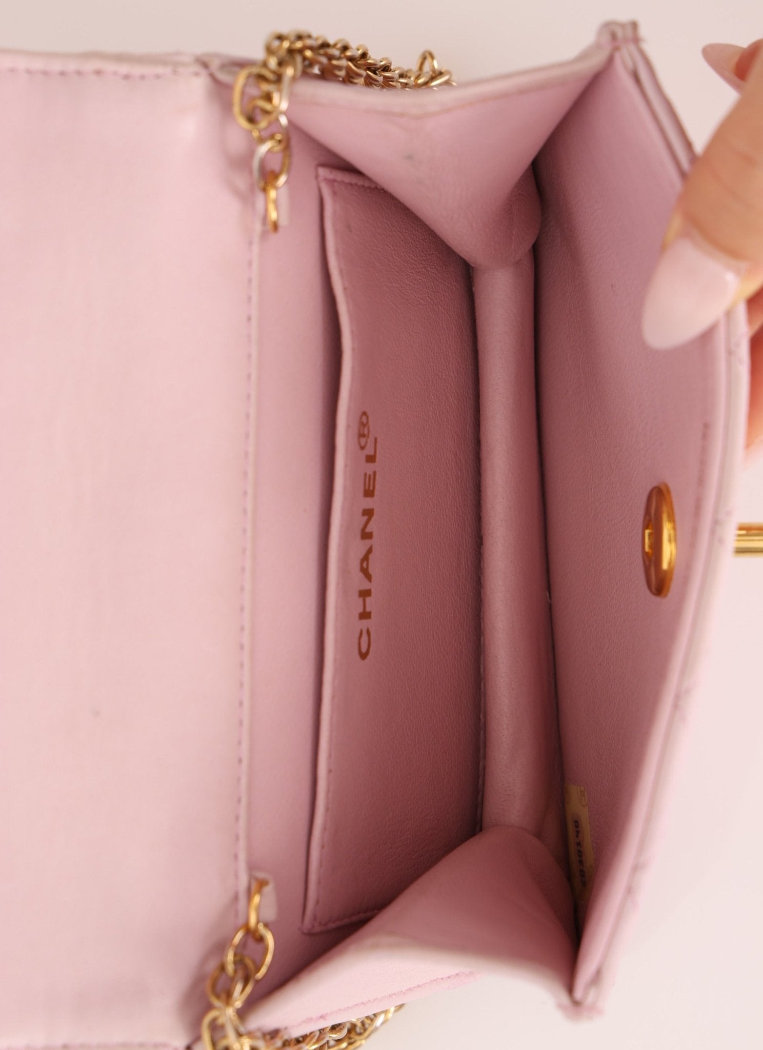 Chanel 1991 Baby Pink Lambskin Mini Square Flap 24K GP - FashioNica