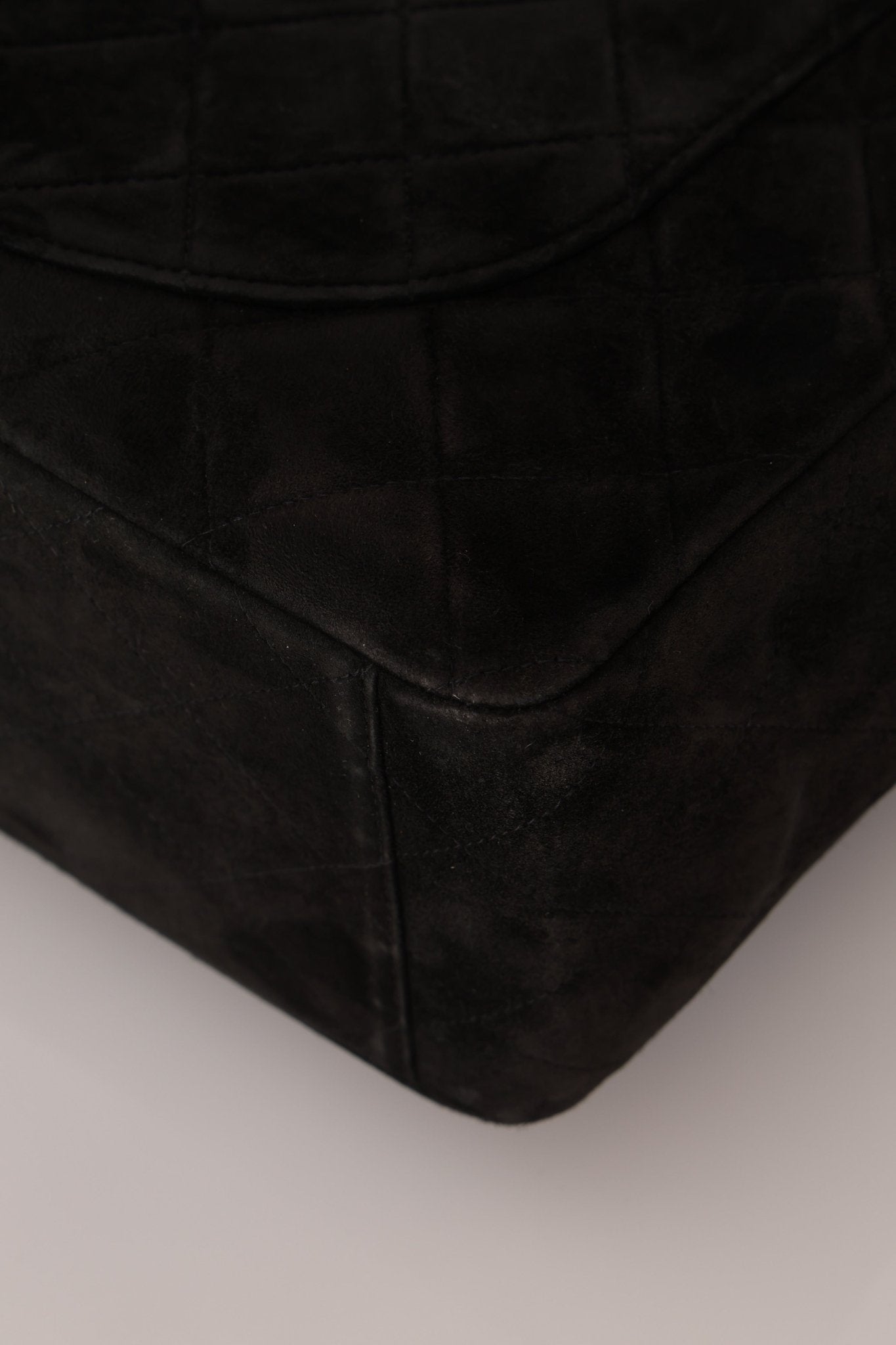 Chanel 1991 Black Suede XL Turnlock Jumbo Classic Flap 24K GP - FashioNica