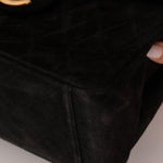 Chanel 1991 Black Suede XL Turnlock Jumbo Classic Flap 24K GP - FashioNica