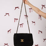 Chanel 1991 Black Suede XL Turnlock Jumbo Classic Flap 24K GP - FashioNica