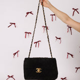 Chanel 1991 Black Suede XL Turnlock Jumbo Classic Flap 24K GP - FashioNica