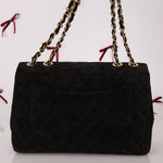 Chanel 1991 Black Suede XL Turnlock Jumbo Classic Flap 24K GP - FashioNica