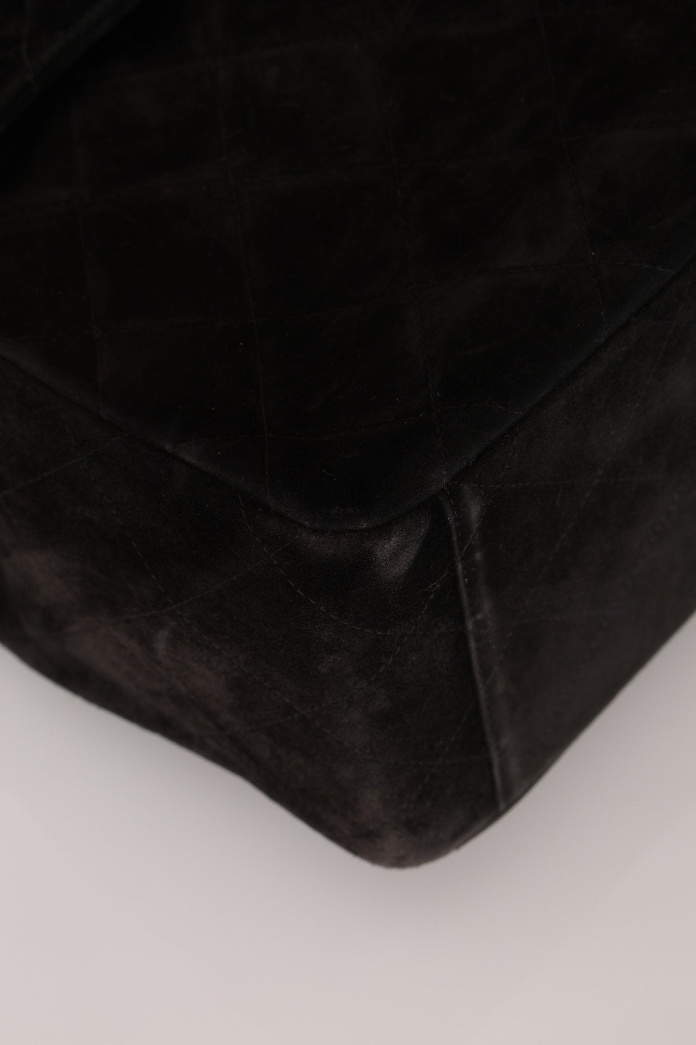 Chanel 1991 Black Suede XL Turnlock Jumbo Classic Flap 24K GP - FashioNica