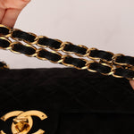 Chanel 1991 Black Suede XL Turnlock Jumbo Classic Flap 24K GP - FashioNica