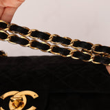 Chanel 1991 Black Suede XL Turnlock Jumbo Classic Flap 24K GP - FashioNica