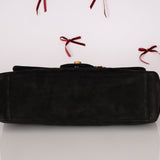 Chanel 1991 Black Suede XL Turnlock Jumbo Classic Flap 24K GP - FashioNica