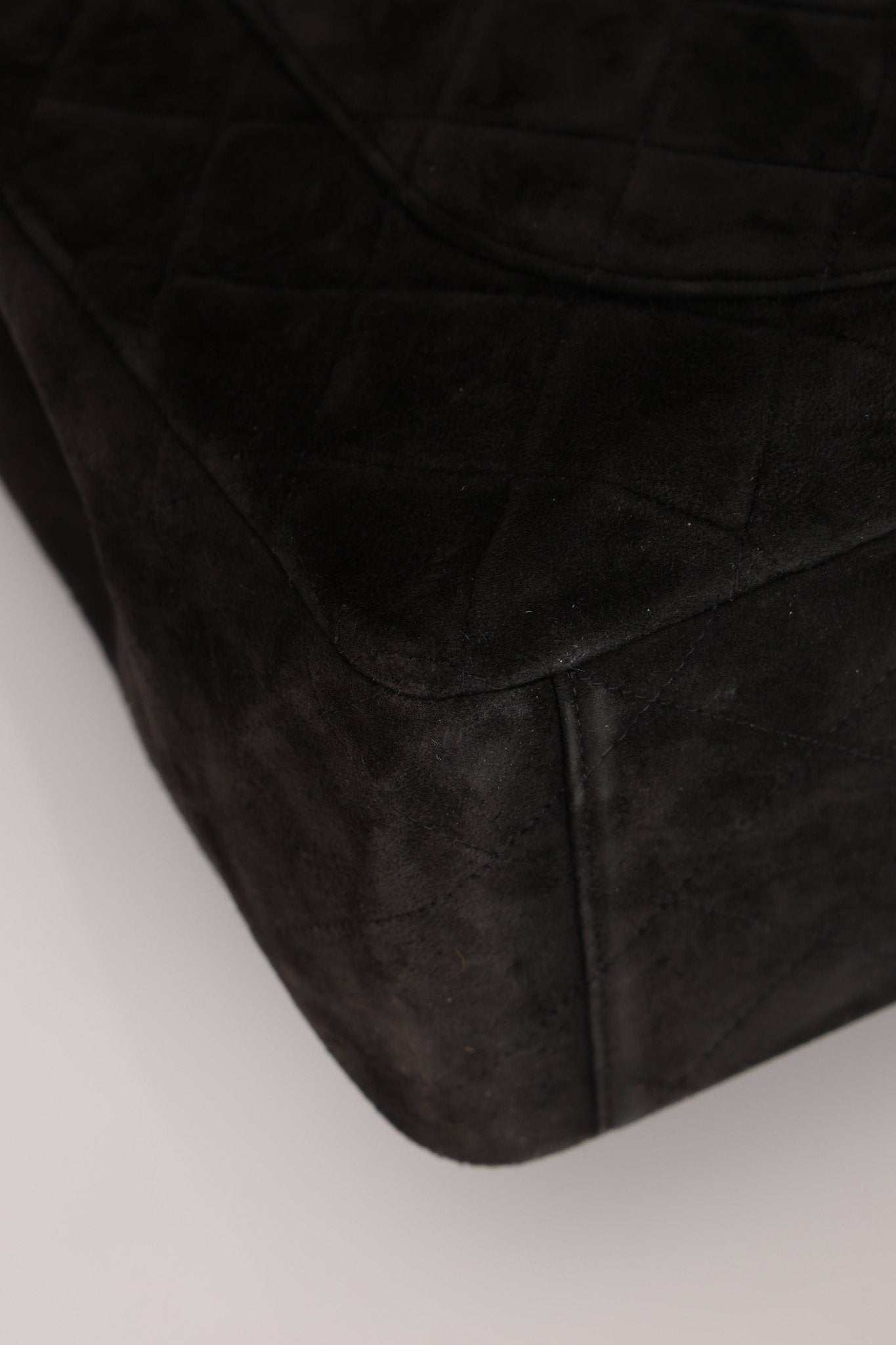 Chanel 1991 Black Suede XL Turnlock Jumbo Classic Flap 24K GP - FashioNica