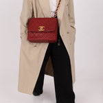 Chanel 1991 Bordeaux Lambskin XL Logo Turnlock Square Flap - FashioNica