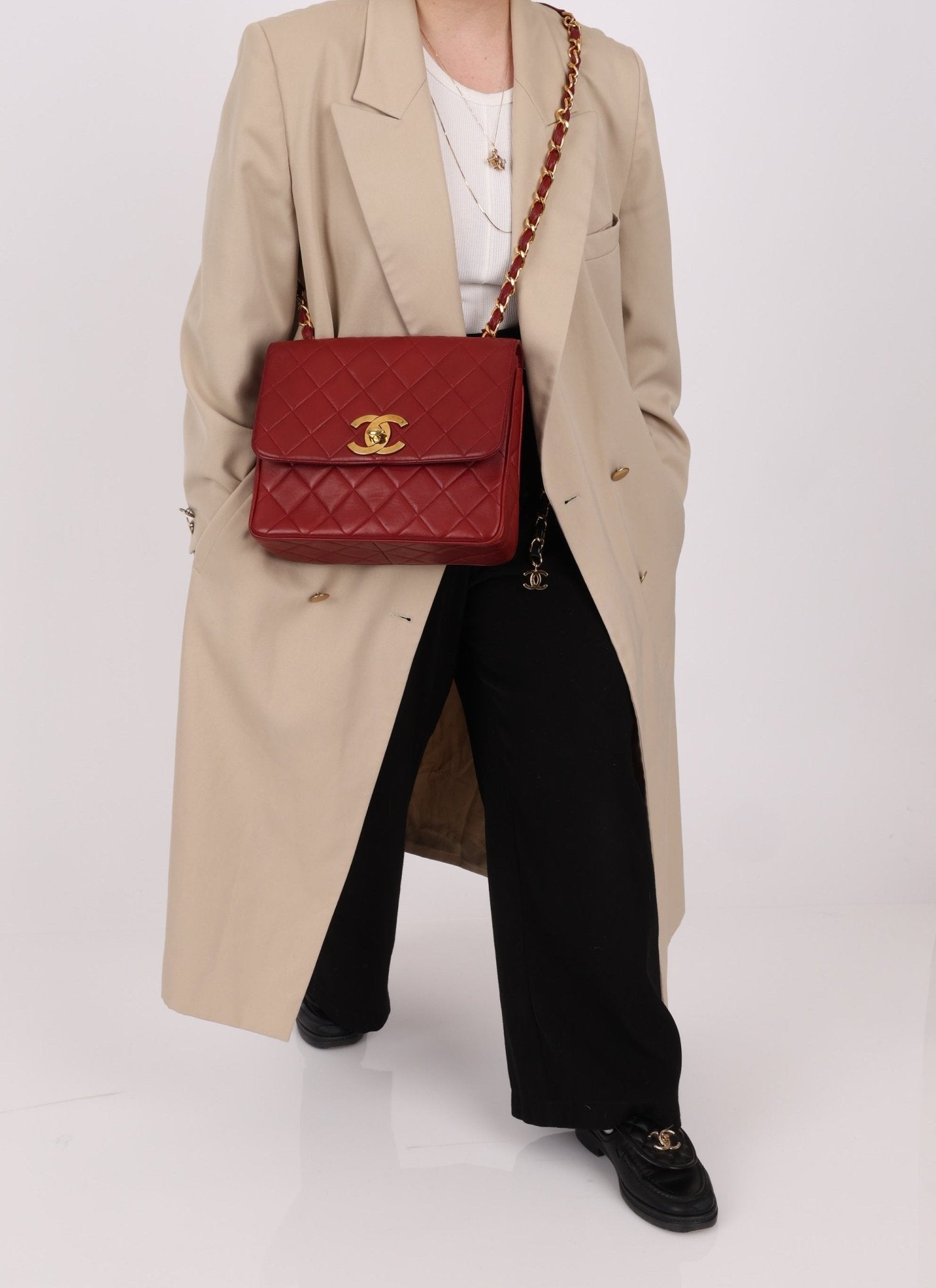 Chanel 1991 Bordeaux Lambskin XL Logo Turnlock Square Flap - FashioNica