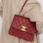 Chanel 1991 Bordeaux Lambskin XL Logo Turnlock Square Flap - FashioNica