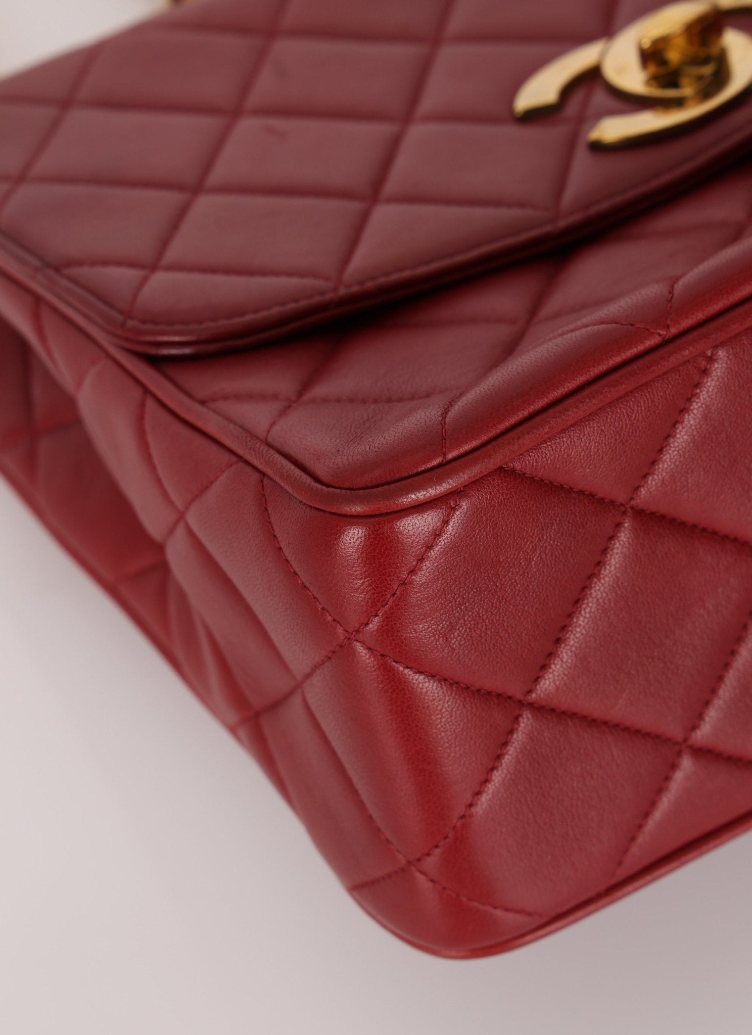 Chanel 1991 Bordeaux Lambskin XL Logo Turnlock Square Flap - FashioNica