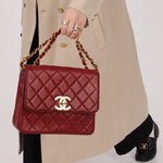 Chanel 1991 Bordeaux Lambskin XL Logo Turnlock Square Flap - FashioNica