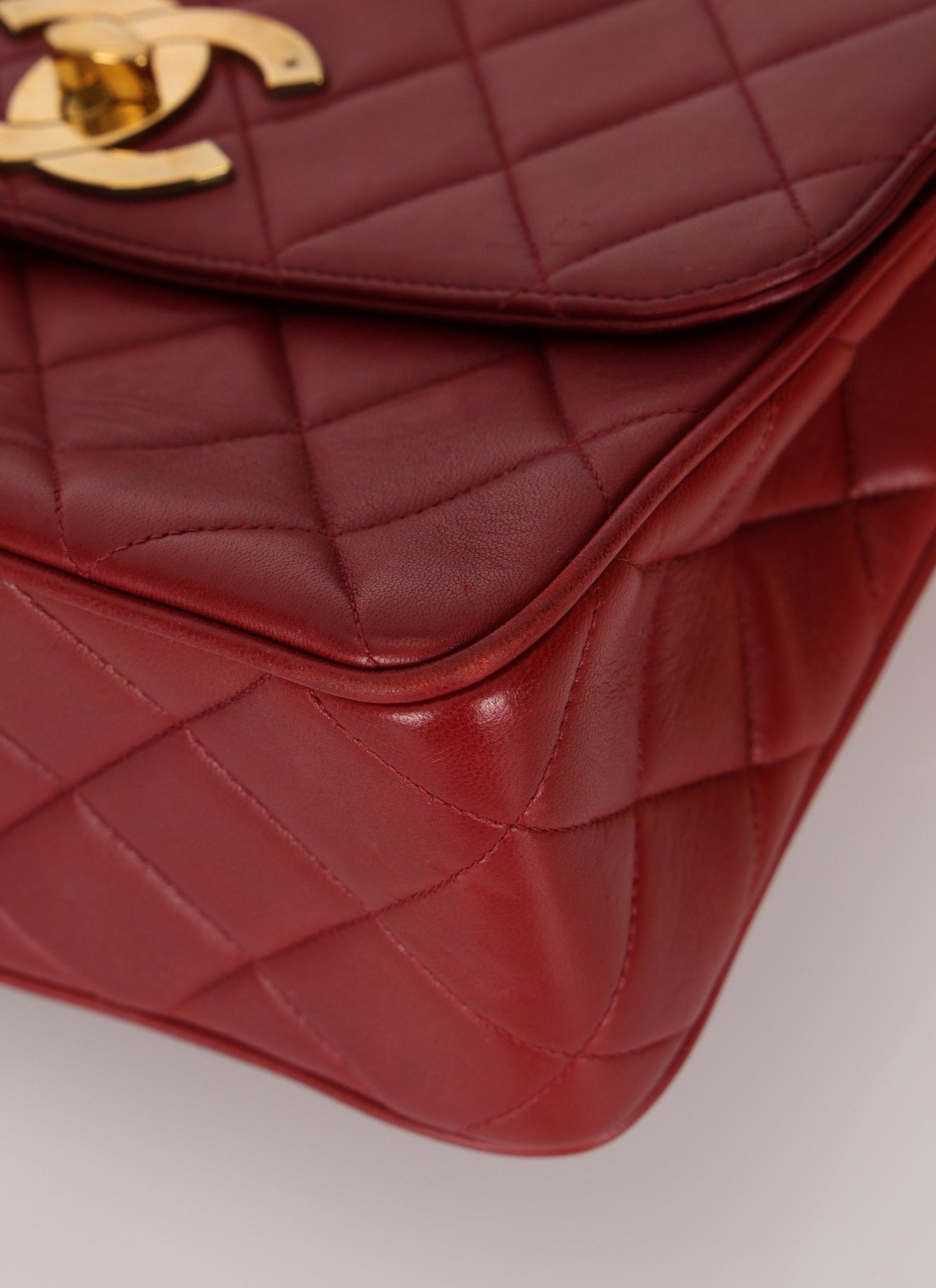 Chanel 1991 Bordeaux Lambskin XL Logo Turnlock Square Flap - FashioNica