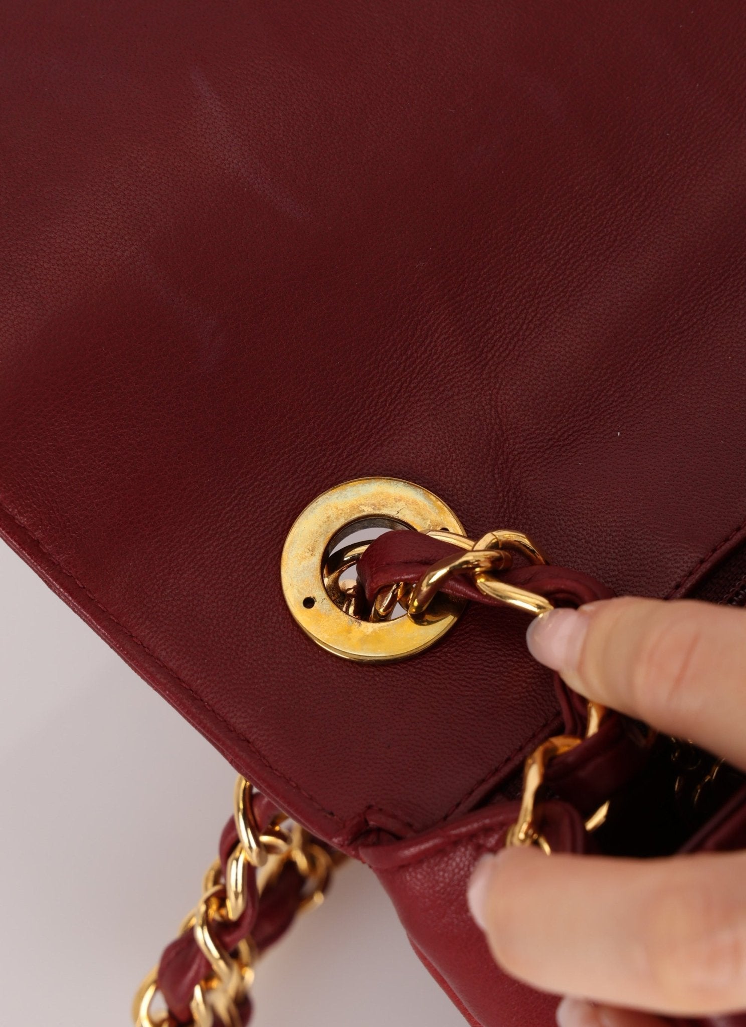 Chanel 1991 Bordeaux Lambskin XL Logo Turnlock Square Flap - FashioNica