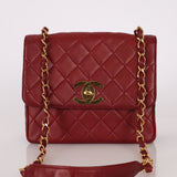 Chanel 1991 Bordeaux Lambskin XL Logo Turnlock Square Flap - FashioNica
