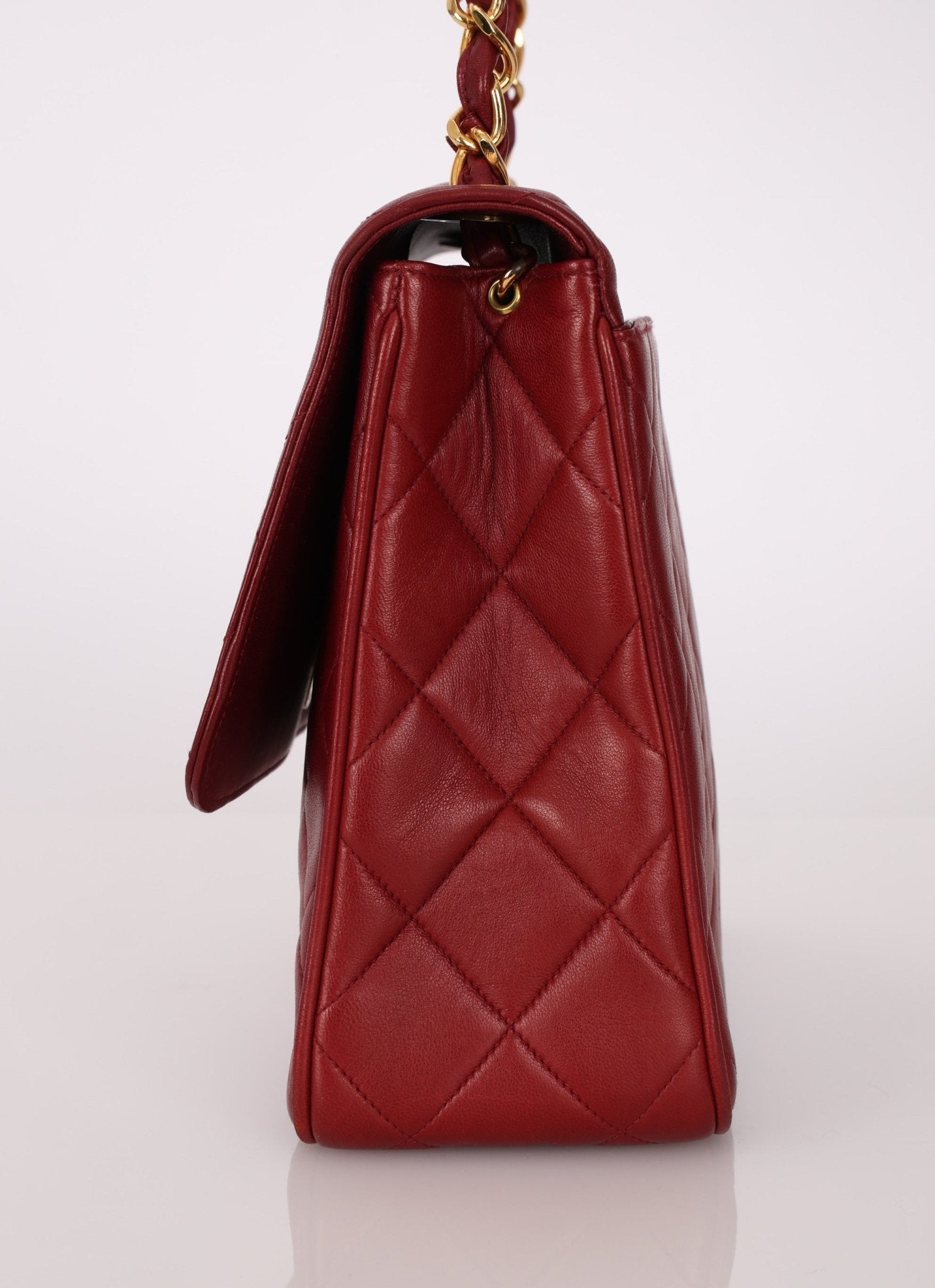 Chanel 1991 Bordeaux Lambskin XL Logo Turnlock Square Flap - FashioNica