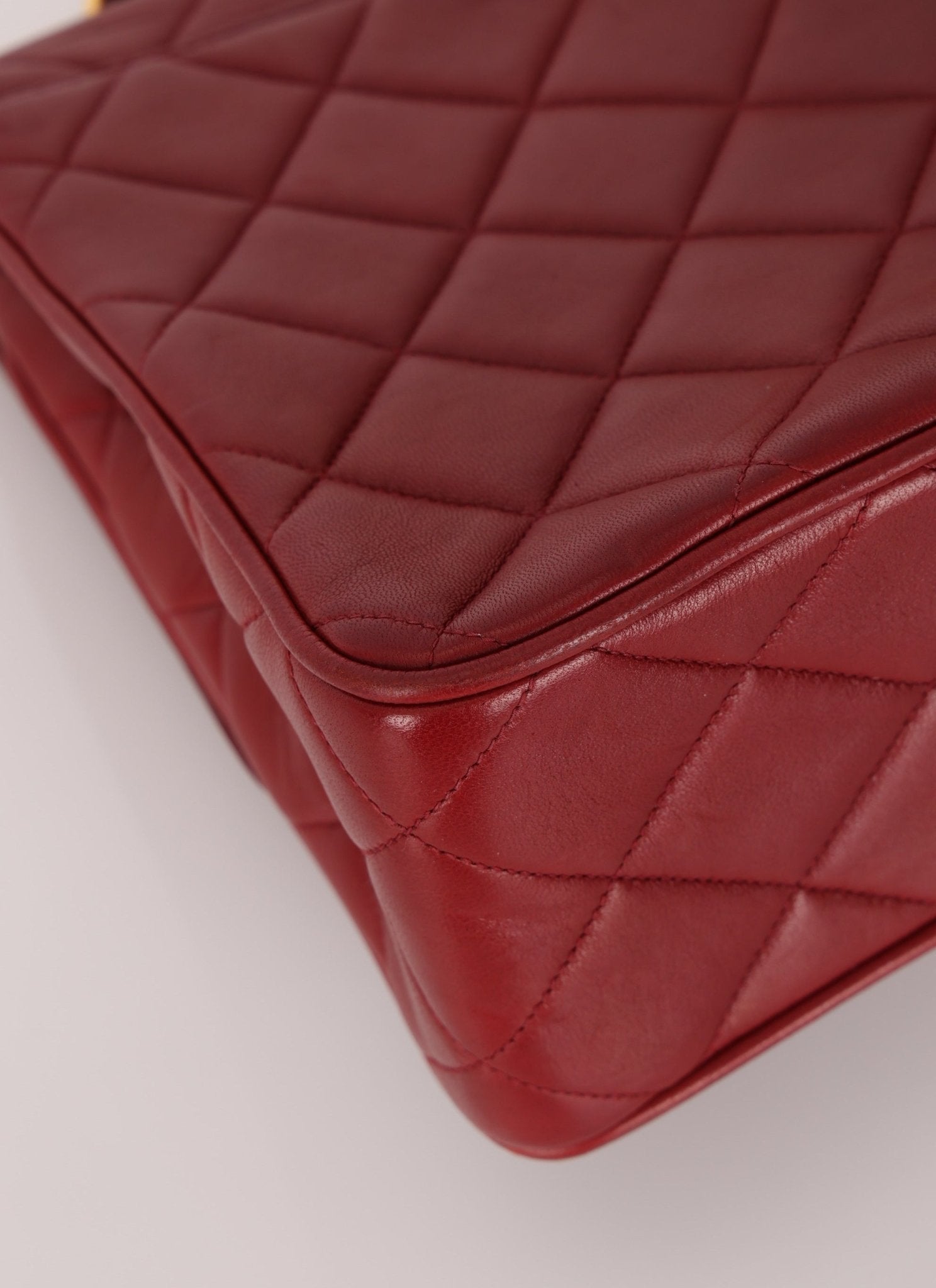 Chanel 1991 Bordeaux Lambskin XL Logo Turnlock Square Flap - FashioNica