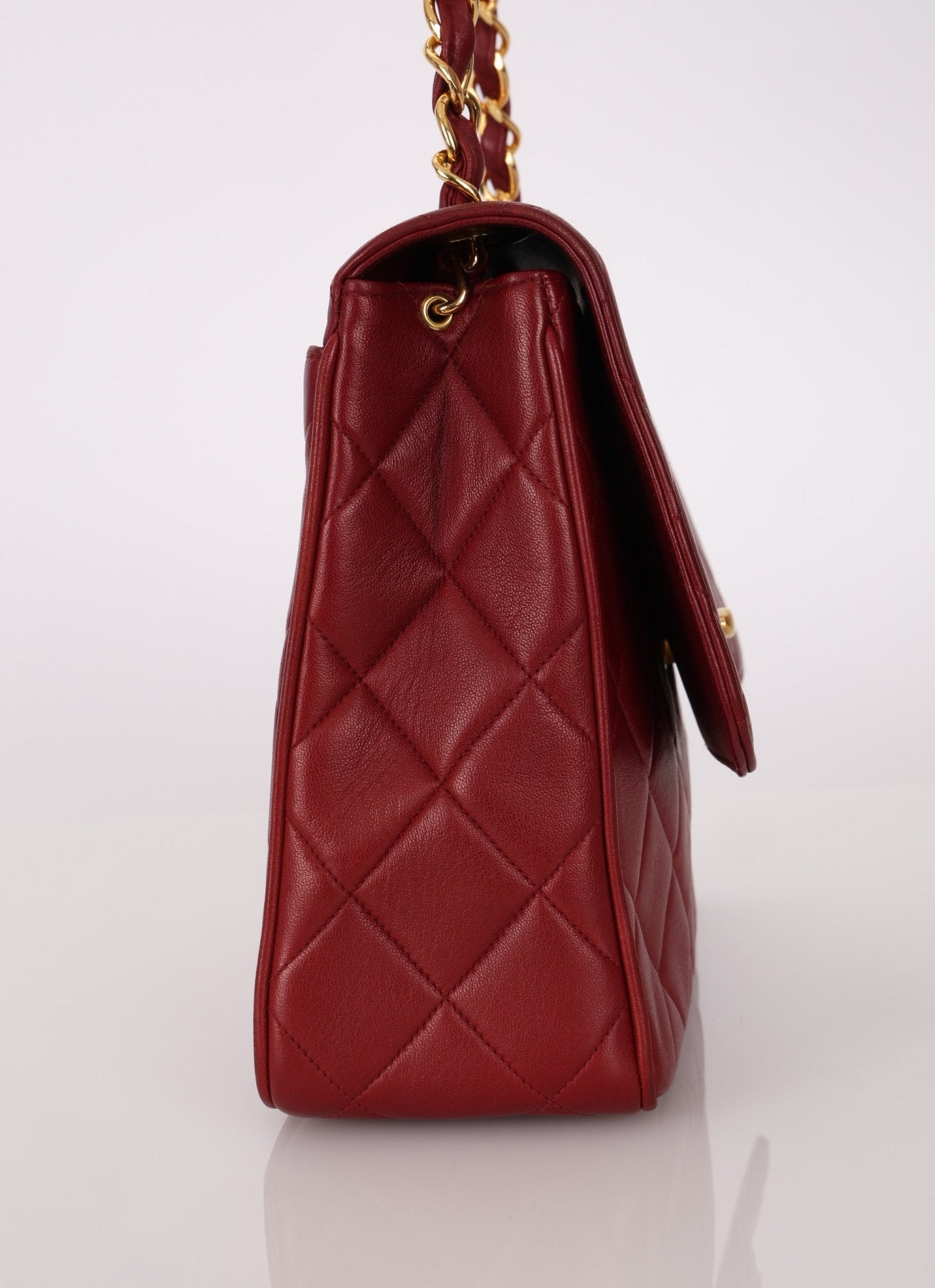 Chanel 1991 Bordeaux Lambskin XL Logo Turnlock Square Flap - FashioNica