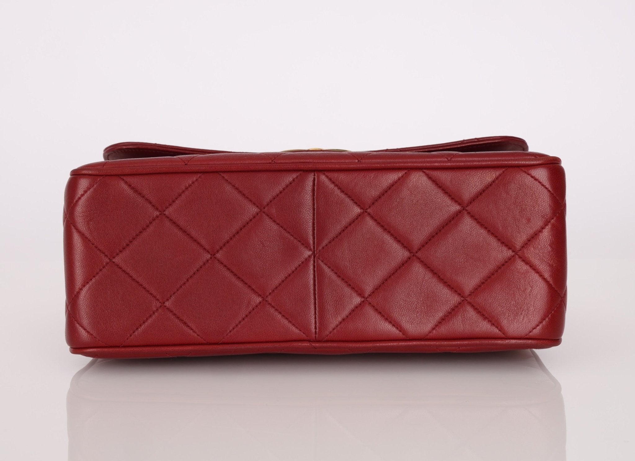 Chanel 1991 Bordeaux Lambskin XL Logo Turnlock Square Flap - FashioNica
