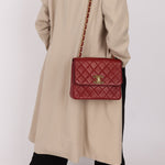 Chanel 1991 Bordeaux Lambskin XL Logo Turnlock Square Flap - FashioNica