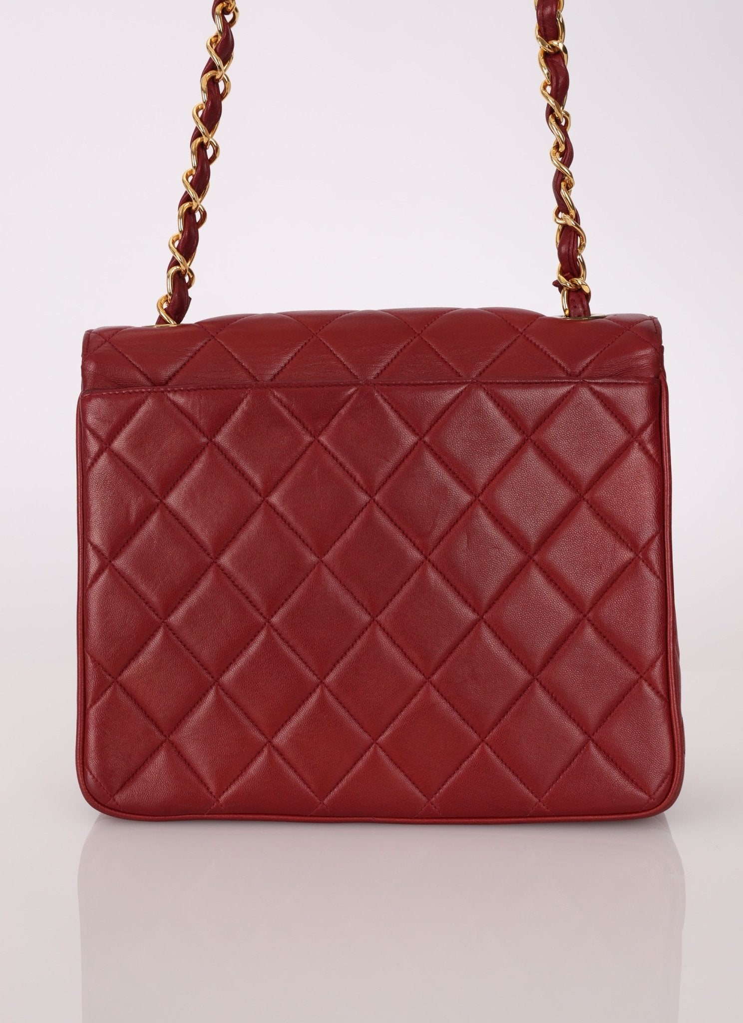 Chanel 1991 Bordeaux Lambskin XL Logo Turnlock Square Flap - FashioNica