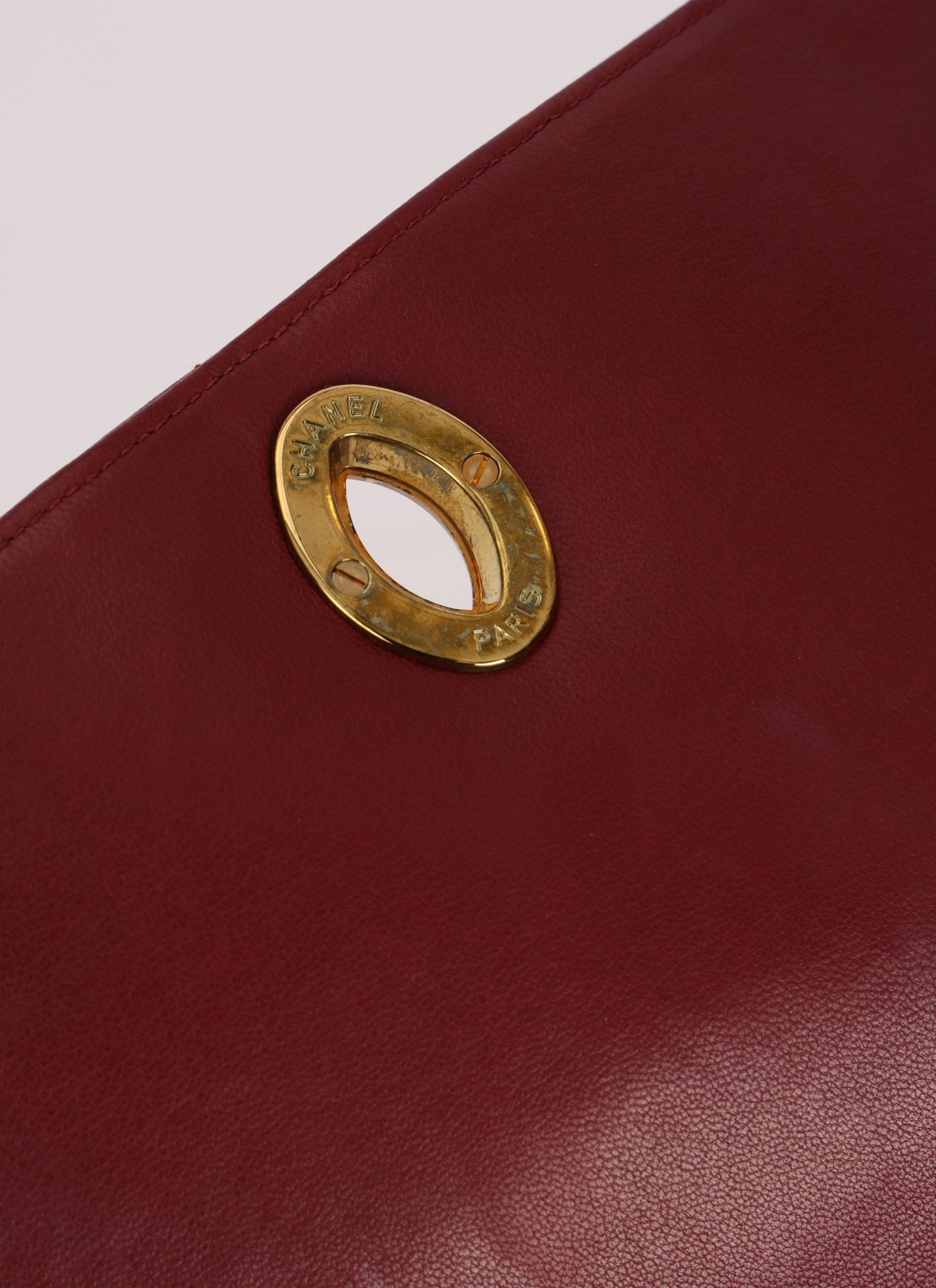 Chanel 1991 Bordeaux Lambskin XL Logo Turnlock Square Flap - FashioNica