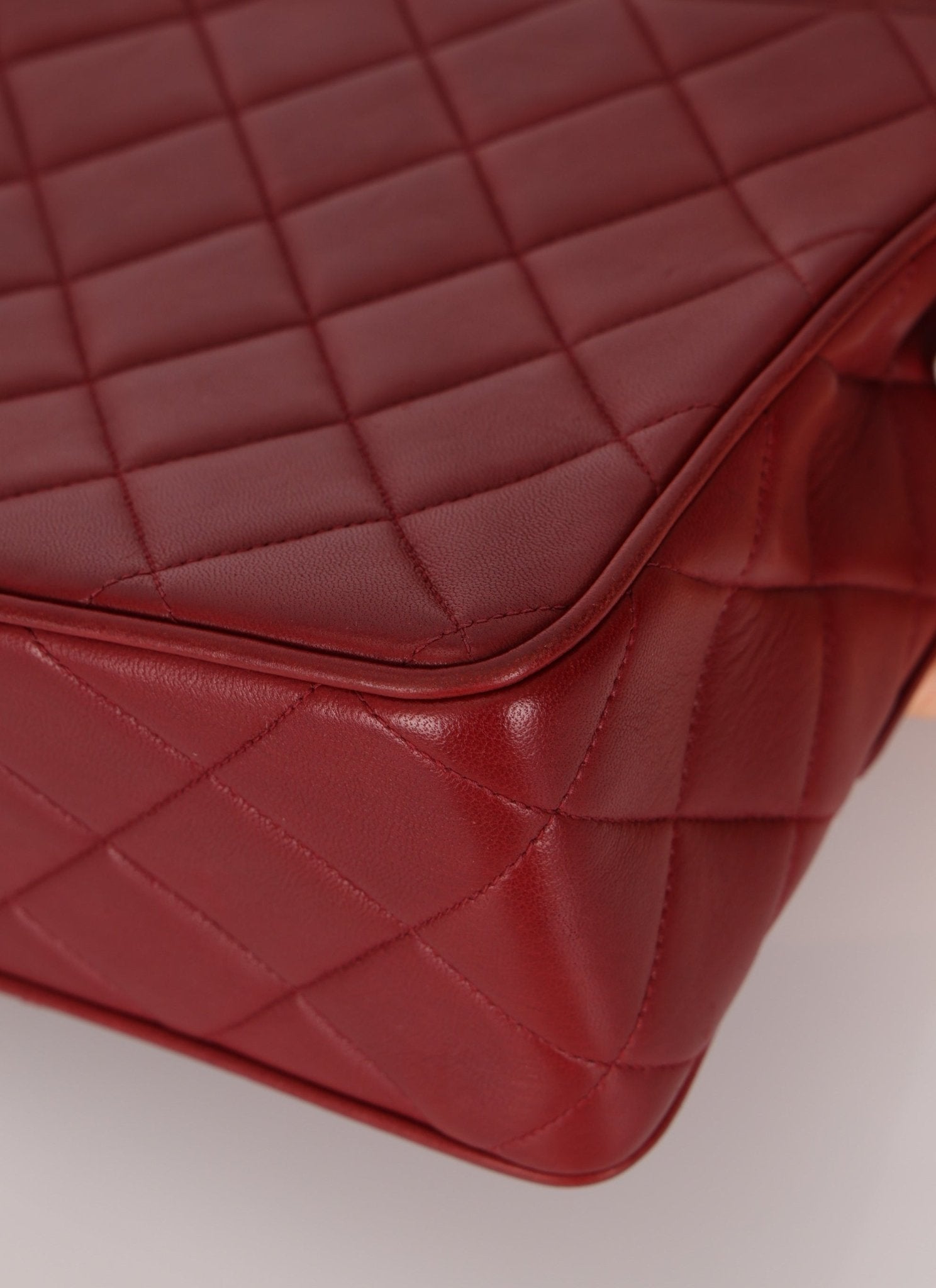 Chanel 1991 Bordeaux Lambskin XL Logo Turnlock Square Flap - FashioNica