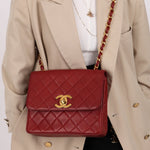 Chanel 1991 Bordeaux Lambskin XL Logo Turnlock Square Flap - FashioNica