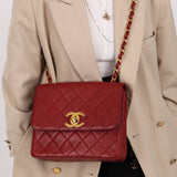 Chanel 1991 Bordeaux Lambskin XL Logo Turnlock Square Flap - FashioNica