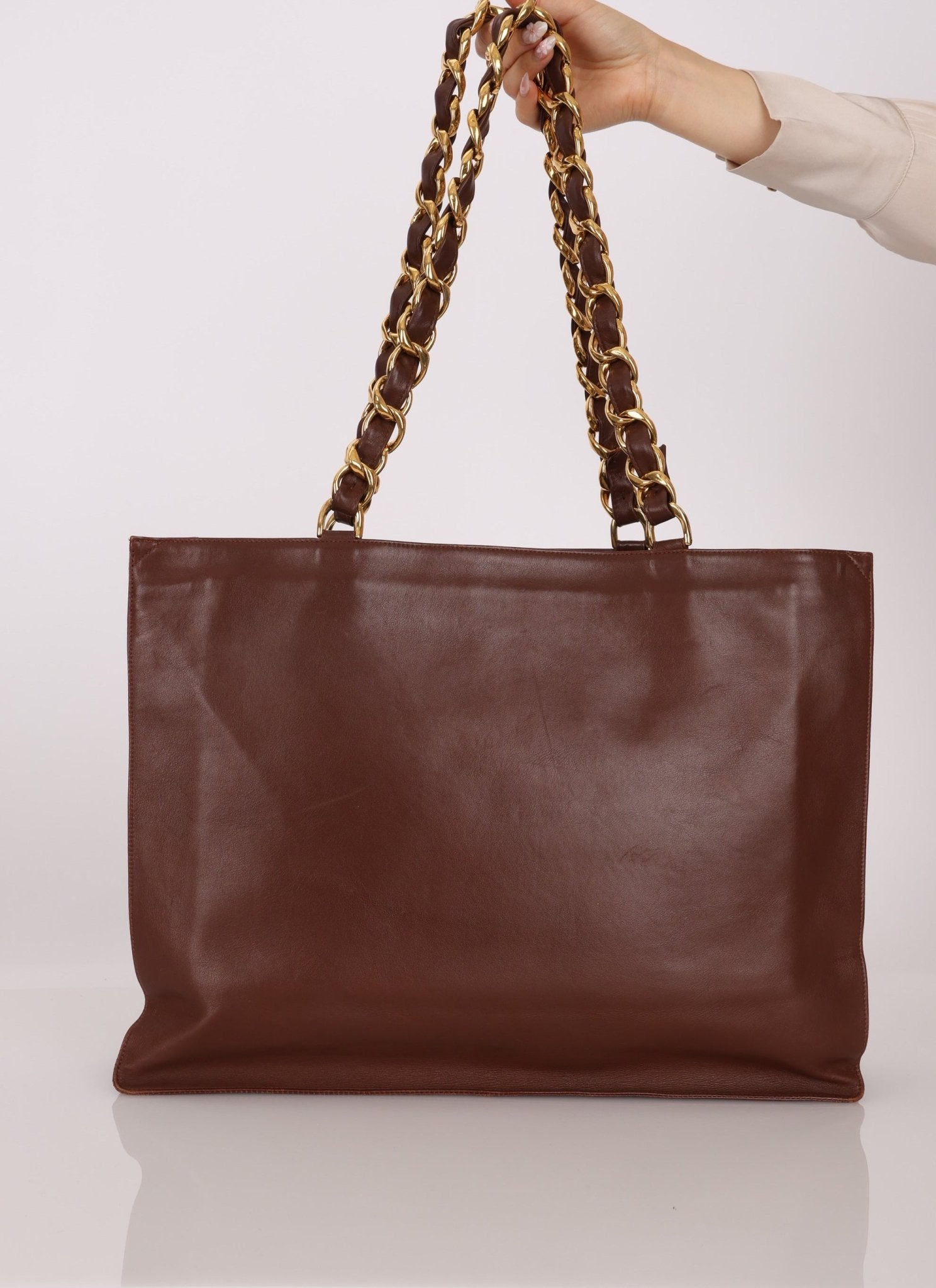 Chanel 1991 Calfskin Chocolate Chunky Chain Tote - FashioNica