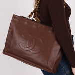 Chanel 1991 Calfskin Chocolate Chunky Chain Tote - FashioNica