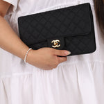 Chanel 1991 Grosgrain Chain Turnlock Single Flap 24k GP - FashioNica