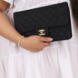 Chanel 1991 Grosgrain Chain Turnlock Single Flap 24k GP - FashioNica