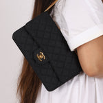 Chanel 1991 Grosgrain Chain Turnlock Single Flap 24k GP - FashioNica
