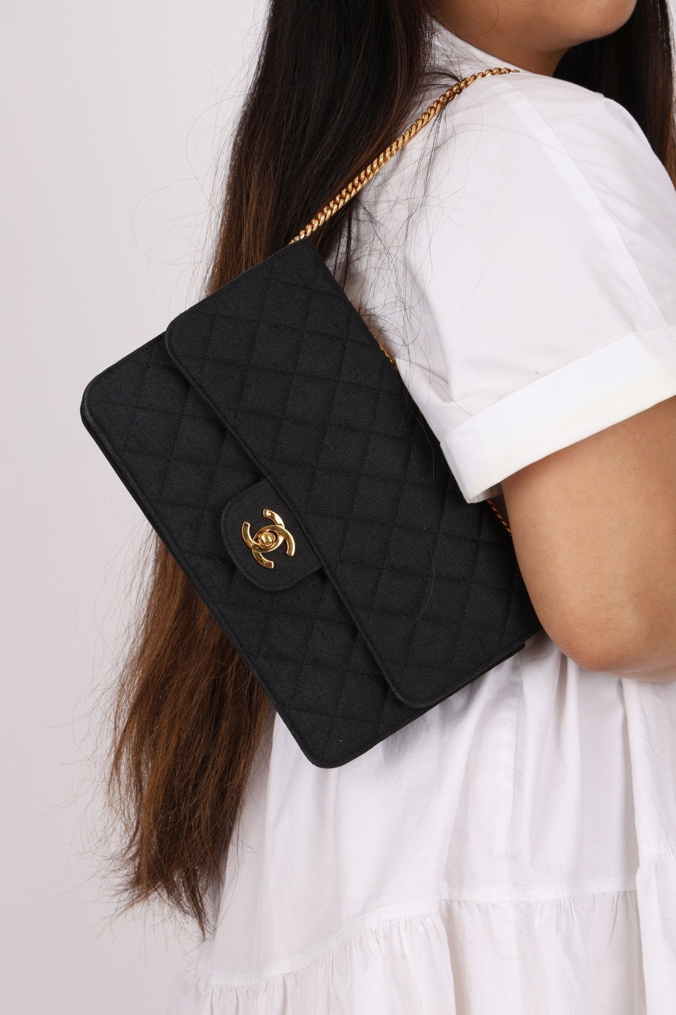 Chanel 1991 Grosgrain Chain Turnlock Single Flap 24k GP - FashioNica