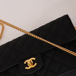 Chanel 1991 Grosgrain Chain Turnlock Single Flap 24k GP - FashioNica