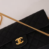 Chanel 1991 Grosgrain Chain Turnlock Single Flap 24k GP - FashioNica
