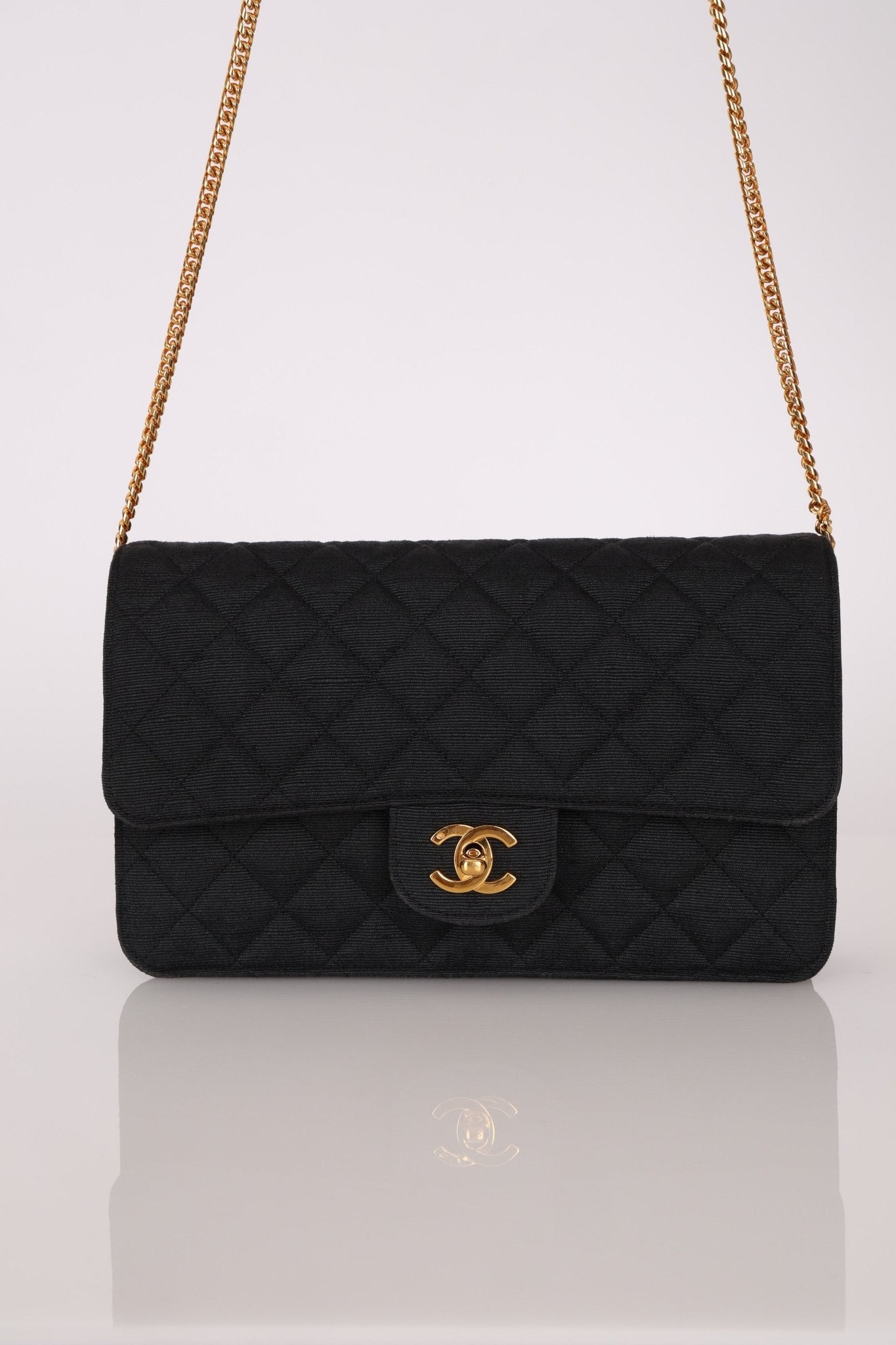 Chanel 1991 Grosgrain Chain Turnlock Single Flap 24k GP - FashioNica