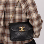 Chanel 1991 Lambskin XL Logo Coco Mark Chain Shoulder Bag 24K GP - FashioNica