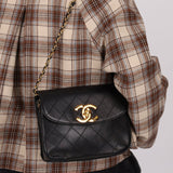 Chanel 1991 Lambskin XL Logo Coco Mark Chain Shoulder Bag 24K GP - FashioNica