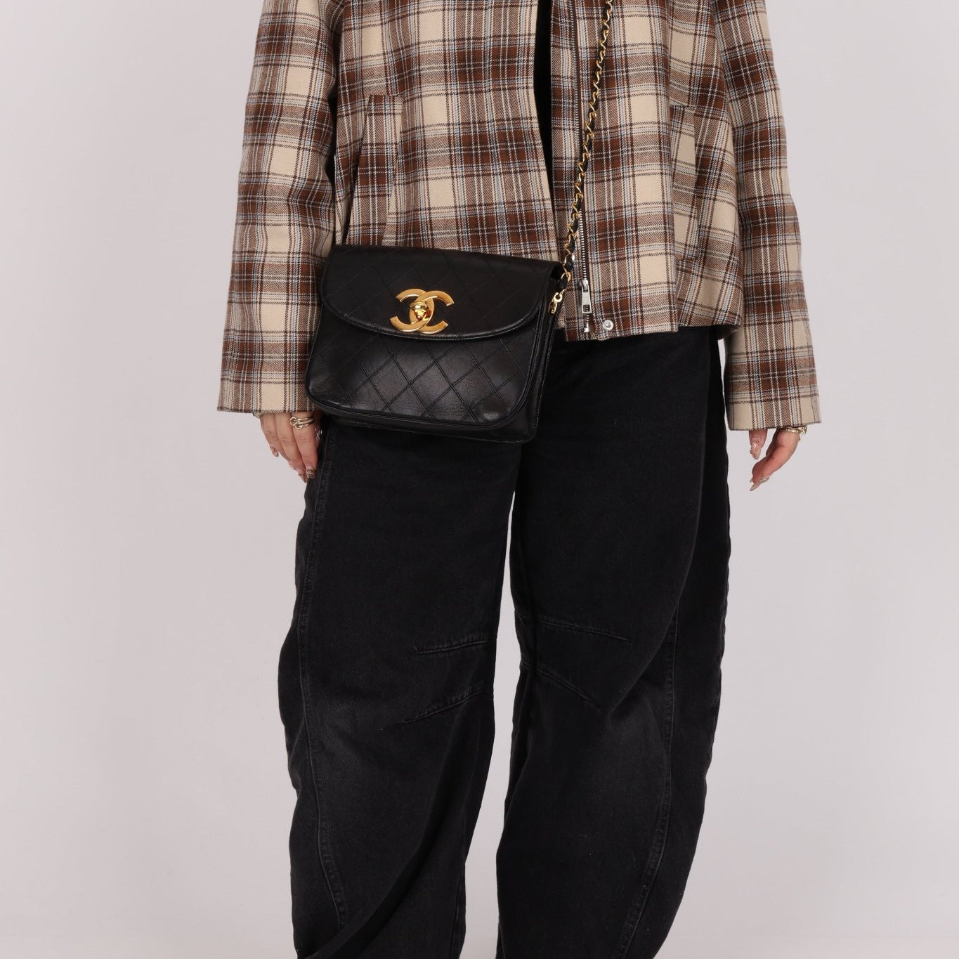 Chanel 1991 Lambskin XL Logo Coco Mark Chain Shoulder Bag 24K GP - FashioNica