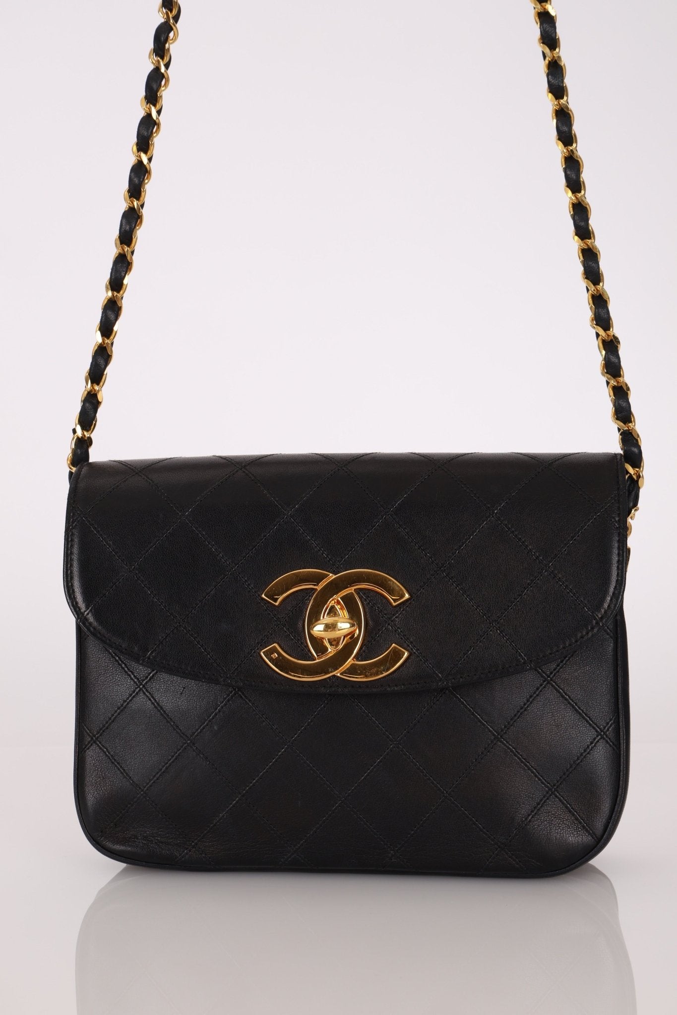 Chanel 1991 Lambskin XL Logo Coco Mark Chain Shoulder Bag 24K GP - FashioNica
