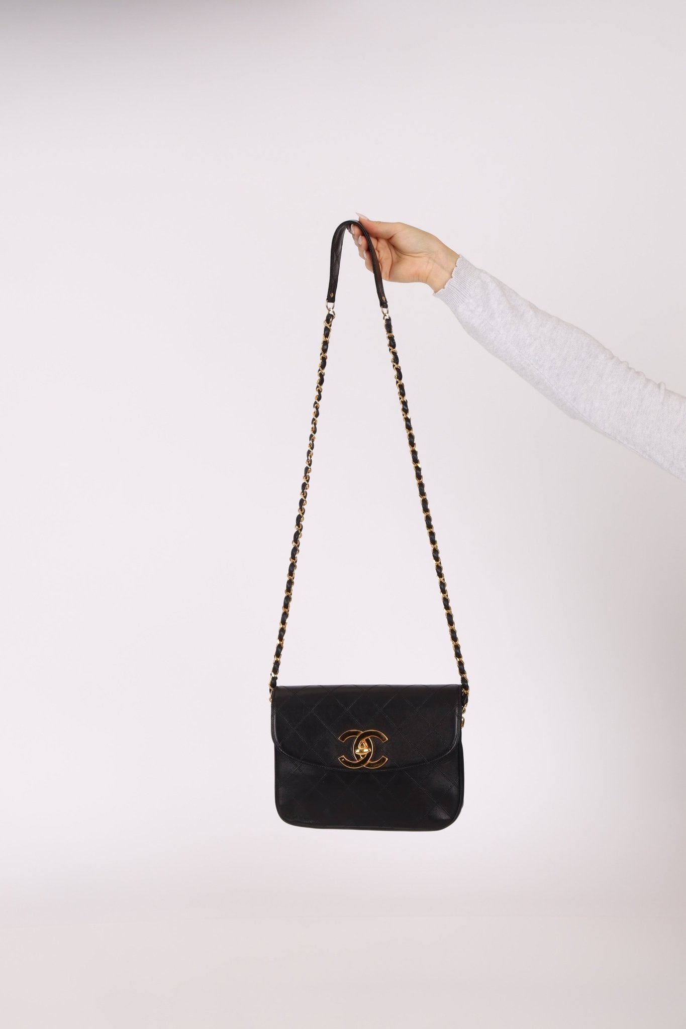 Chanel 1991 Lambskin XL Logo Coco Mark Chain Shoulder Bag 24K GP - FashioNica