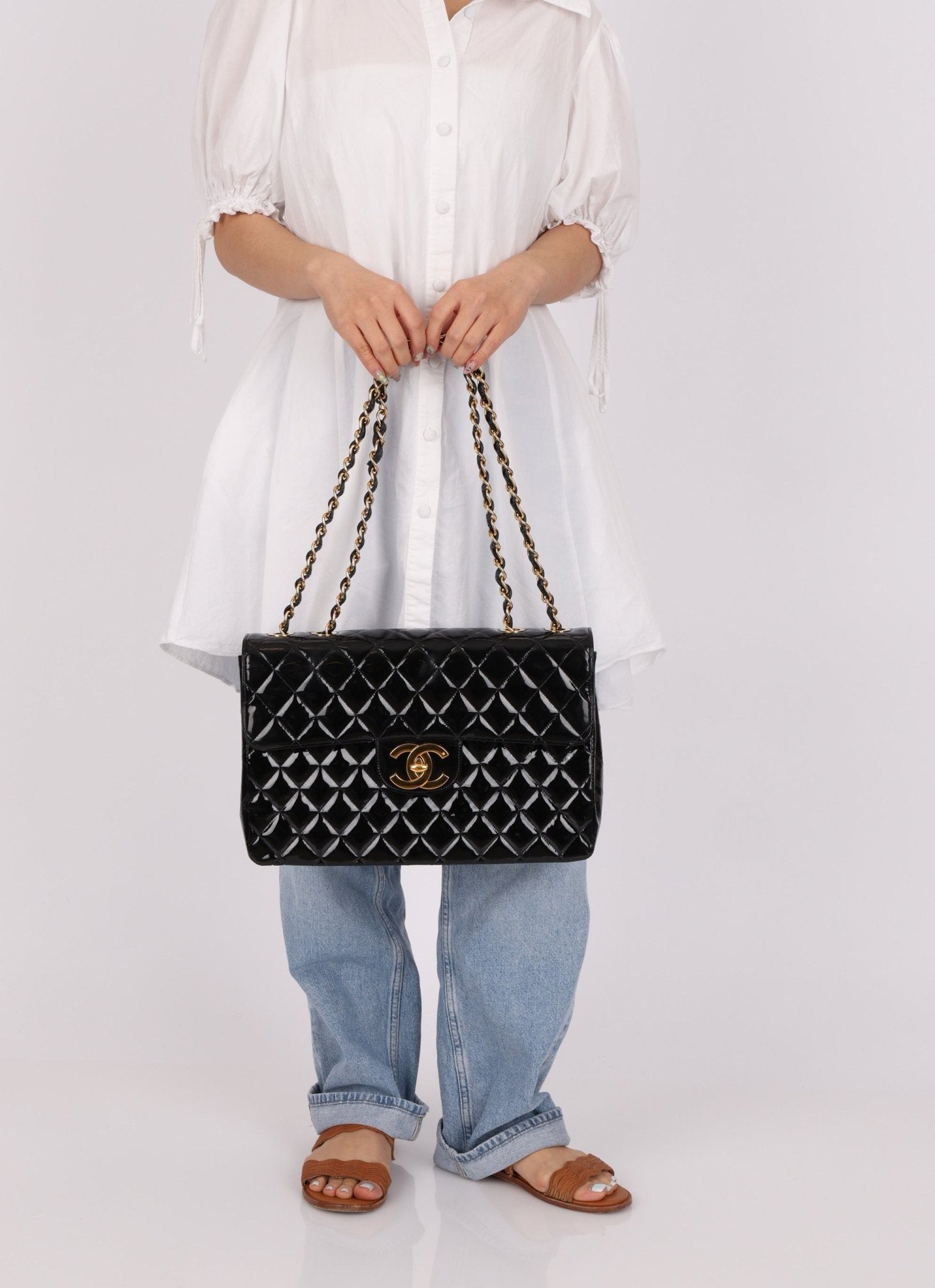 Chanel 1991 Patent XL CC Jumbo Single Flap - FashioNica