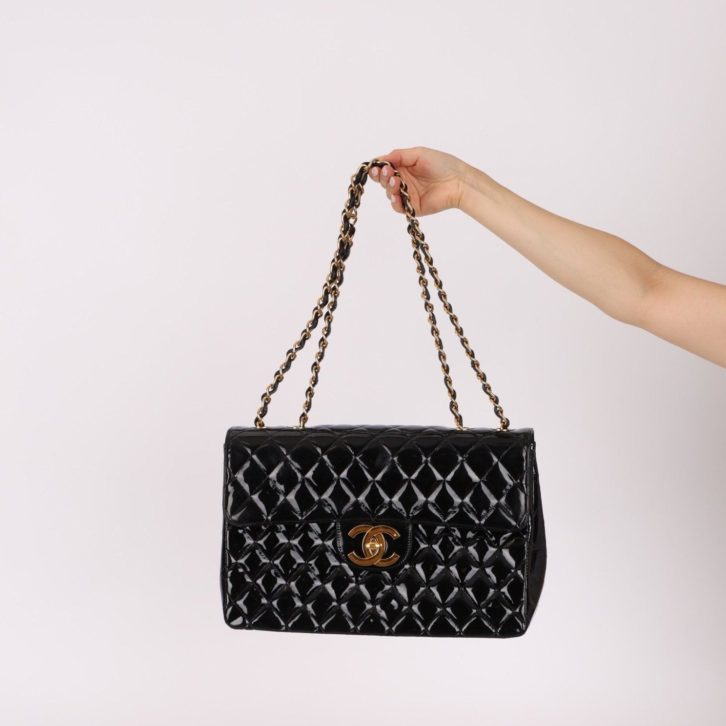 Chanel 1991 Patent XL CC Jumbo Single Flap - FashioNica