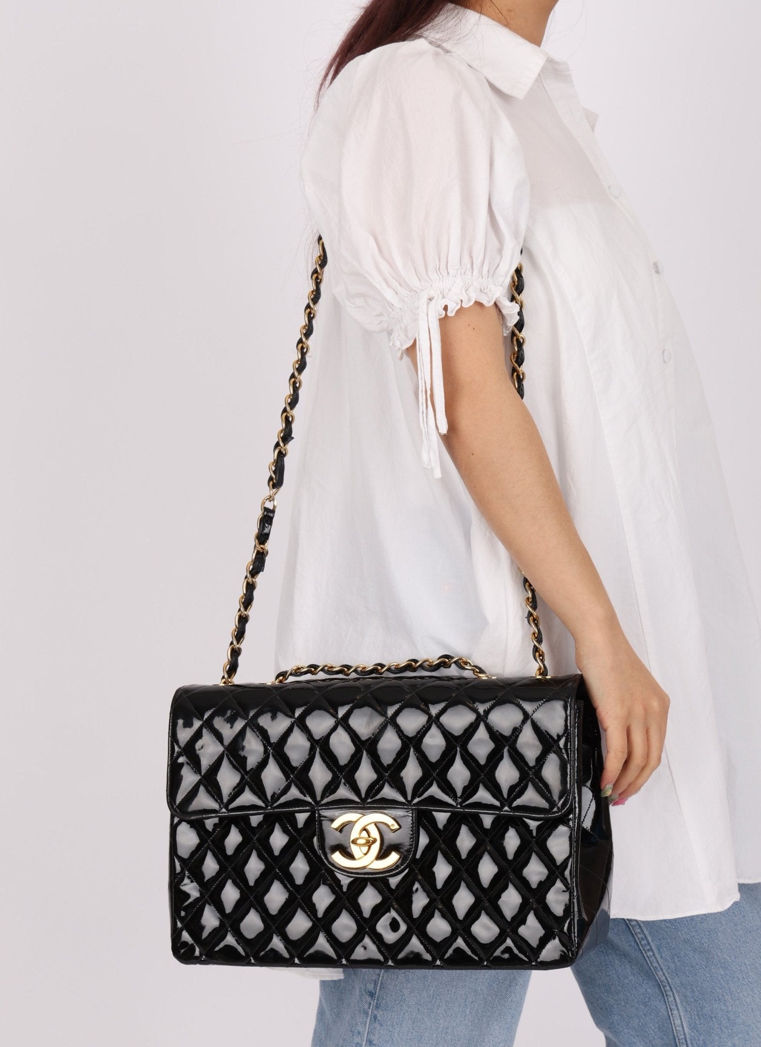 Chanel 1991 Patent XL CC Jumbo Single Flap - FashioNica