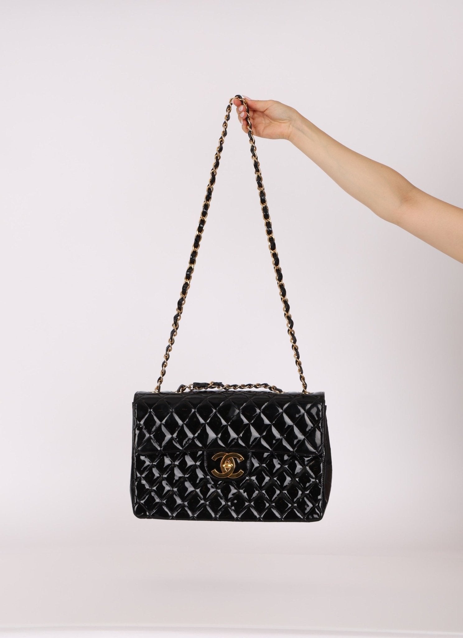 Chanel 1991 Patent XL CC Jumbo Single Flap - FashioNica