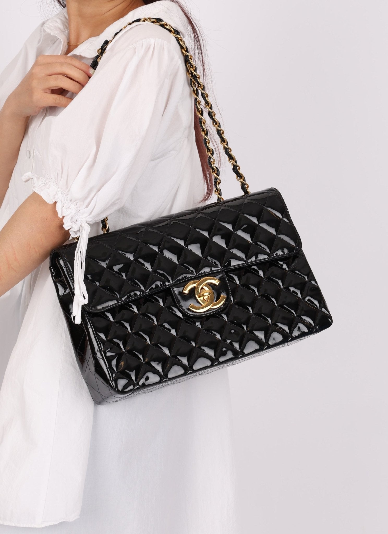 Chanel 1991 Patent XL CC Jumbo Single Flap - FashioNica