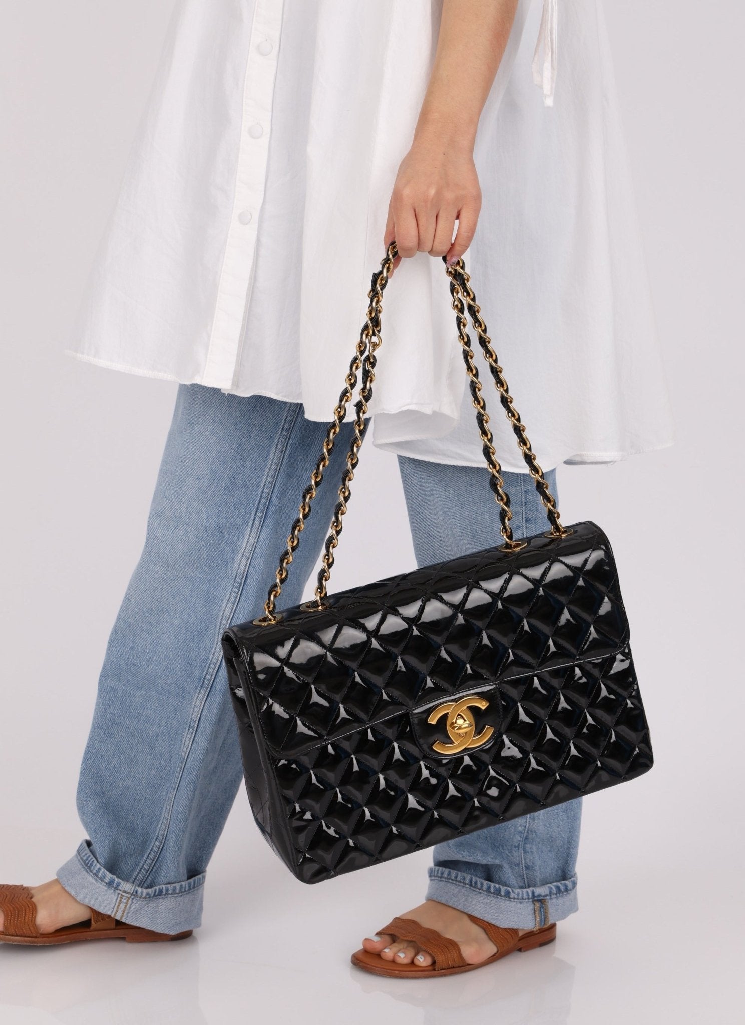 Chanel 1991 Patent XL CC Jumbo Single Flap - FashioNica